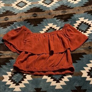 Rust Off-Shoulder Ruffle Top